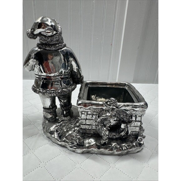 Silver Plated Santa And Chimney Candy Dish. Great Addition To Your Holiday Decor - Picture 16 of 16